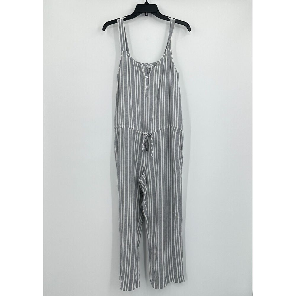 Rails Brooklyn Jumpsuit XS‎ Gray White Striped Linen Blend Indie Boho NYC Summer